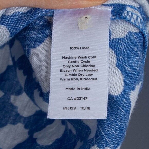 Talbots Womens Linen Button Down Geometric Top Size S Petite 3/4 Sleeve Summer - Picture 6 of 11